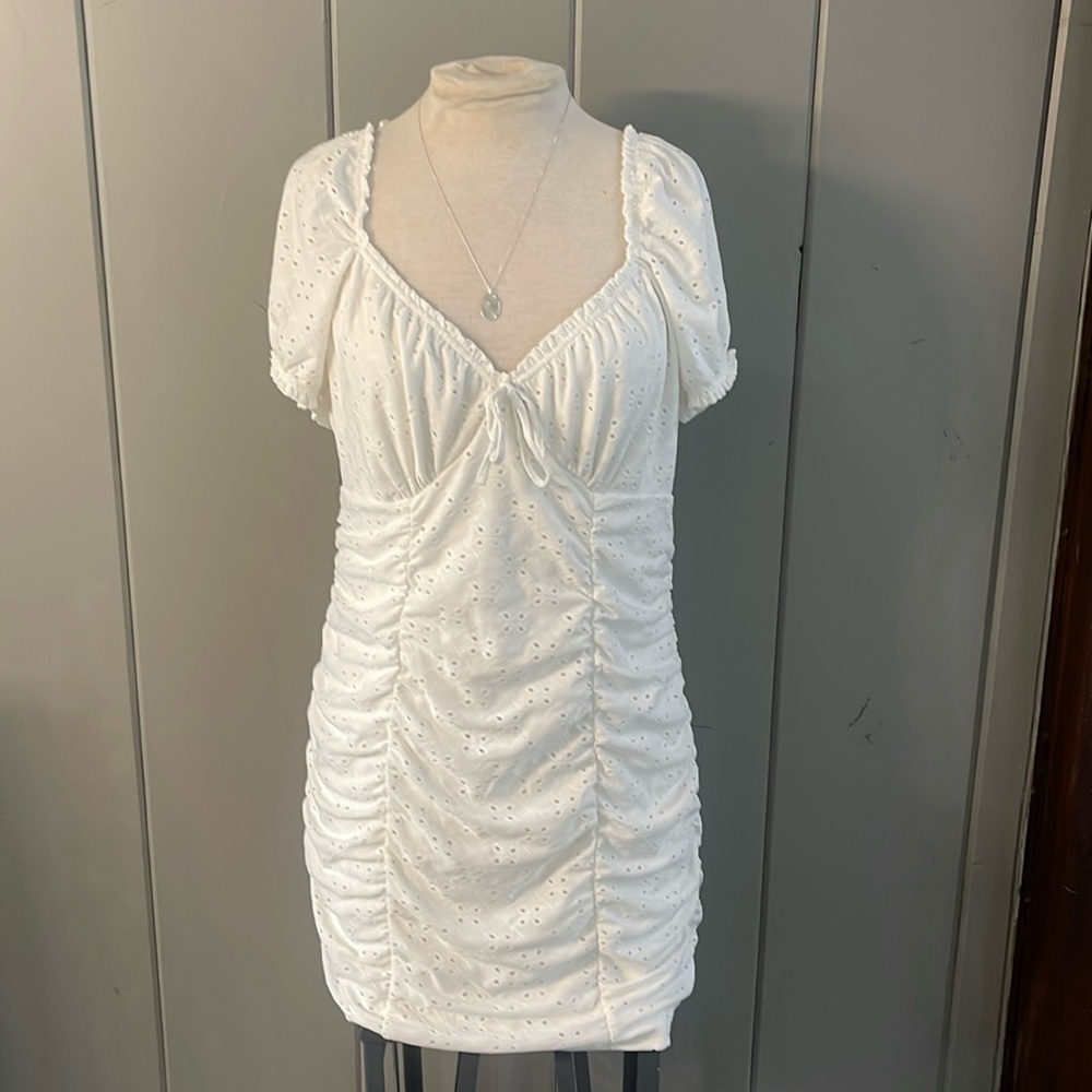 H&M White Eyelet Lace Dress XL Peasant Fairy Whimsical Romantic Coquette Boho